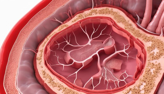 Zdjęcie rendering ludzkiego serca w 3d z szczegółową układem naczyniowym