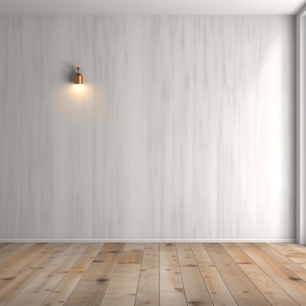 Rendering pomieszczenia z drewnianą podłogą i ścianą z światłem generującym ai