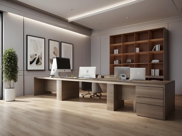 Rendering wnętrz 3D Pokój biurowy Biurowe biurka bez krzeseł biurowych