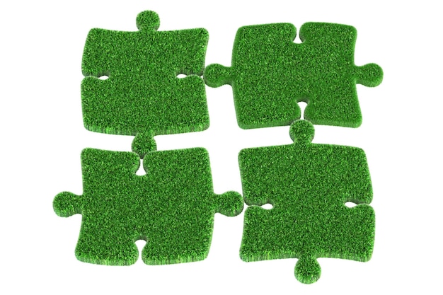Zdjęcie rendering zagadki zielonej trawy w 3d