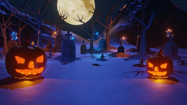 Renderingu 3d Impreza Halloween Z Dyniami I Duchami