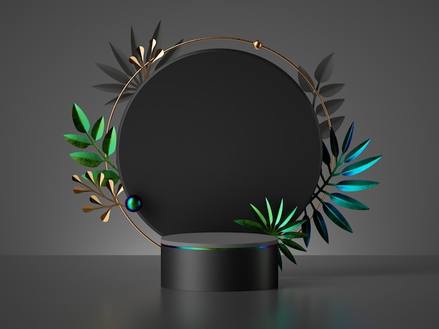 renderowania 3D abstrakcyjne czarne tło z papierowymi tropikalnymi liśćmi palmowymi