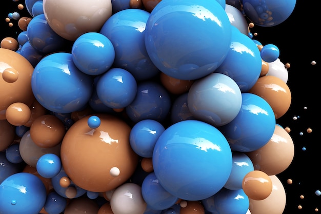 renderowania 3d abstrakcyjne kulki beżowe niebieskie balony bąbelki geometryczne tło prymitywny kształt