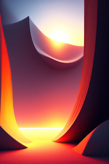 Zdjęcie renderowania 3d abstrakcyjne tło panoramiczne ze świecącymi