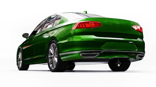 Renderowania 3D bez brandless ogólnego zielonego samochodu w białym środowisku studyjnym.