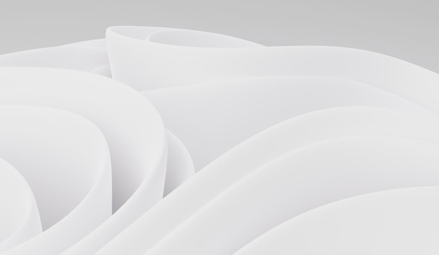 Zdjęcie renderowania 3d białe fale. zakrzywione kształty. biała architektura. nowoczesny minimalistyczny design