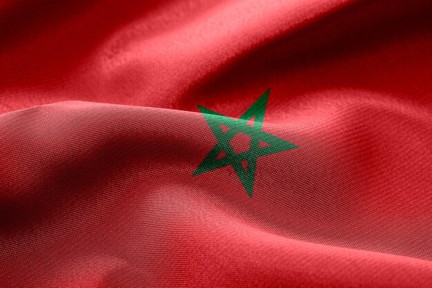 Zdjęcie renderowania 3d bliska, macha flagą tkaniny morroco flaga symboli morroco