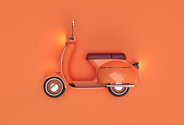 Renderowania 3D Classic Motor Scooter widok z boku na pomarańczowym tle.