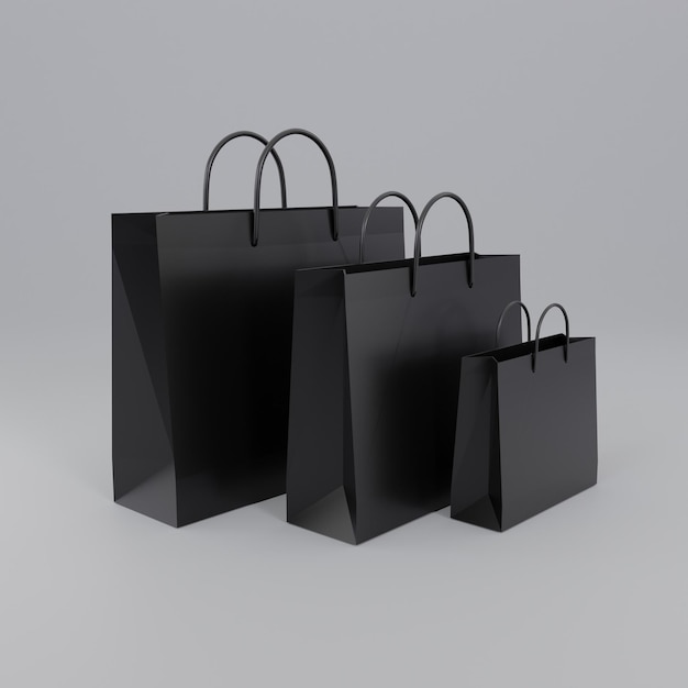Renderowania 3D czarny papier torba prezent Papierowa torba na zakupy