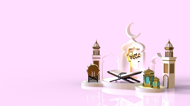 Renderowania 3D Eid mubarak różowe tło