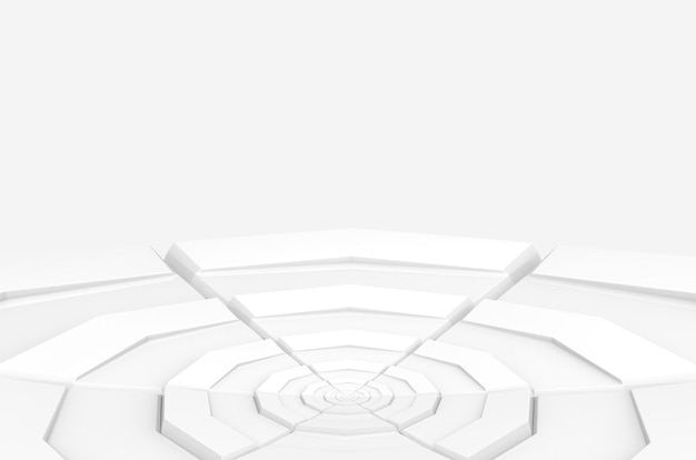 Zdjęcie renderowania 3d. futurystyczny biały sześciokątna scena na szarym tle.