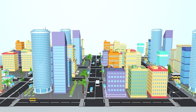 Renderowania 3D koncepcji miasta izometryczny biznes z autostrady