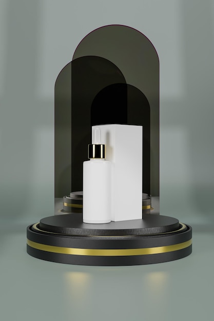 Zdjęcie renderowania 3d kosmetyki zielony kolor tła koncepcja kosmetyków naturalnych makieta