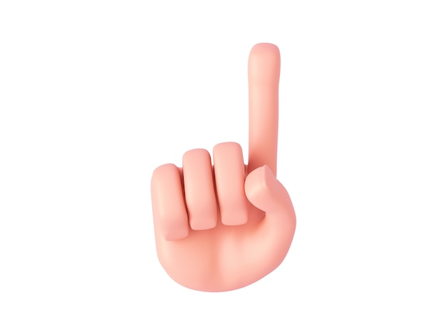 Zdjęcie renderowania 3d, kreskówka ręka pokazuje jeden palec wskazujący lub skierowaną w górę. gest liczenia palców
