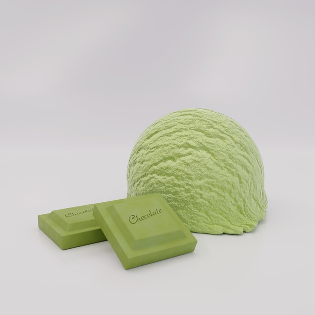 Renderowania 3D matcha miarka lodów na białym tle