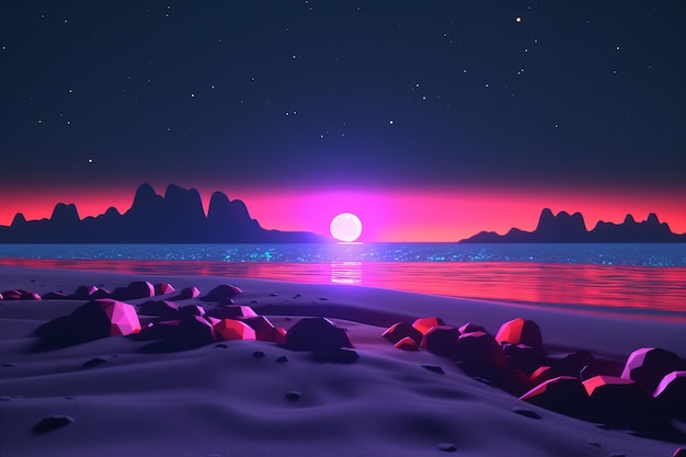 Renderowania 3D Neon Summer Beachscape