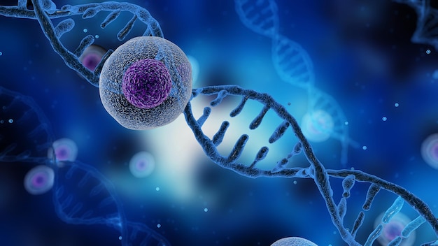 Renderowania 3D niebieska spiralna struktura ludzkiego DNA