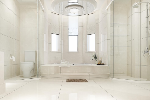 Renderowania 3d nowoczesna łazienka z luksusowym wystrojem płytek