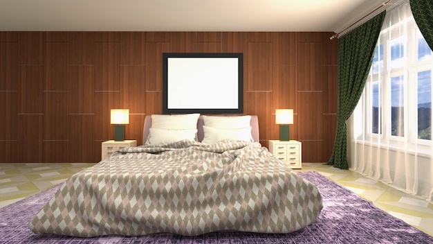 Renderowania 3D nowoczesnej sypialni