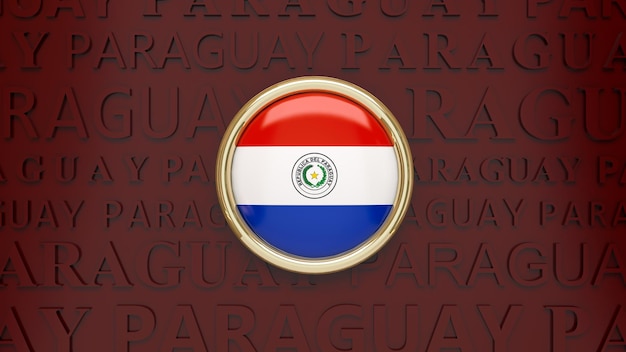 Renderowania 3D odznaki z flagą Paragwaju na ciemnoczerwonym tle.