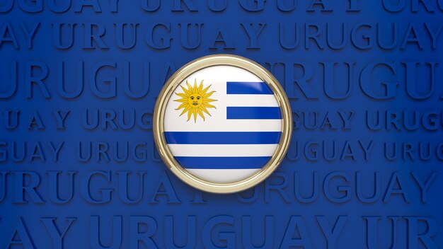 Renderowania 3D odznaki z flagą Urugwaju na niebieskim tle.
