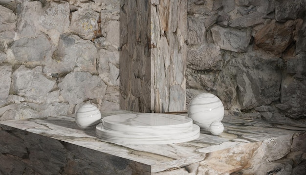 renderowania 3d Podium w pustej teksturze realistyczne wnętrze kamieni w pokoju dla eleganckiego wyświetlania produktu
