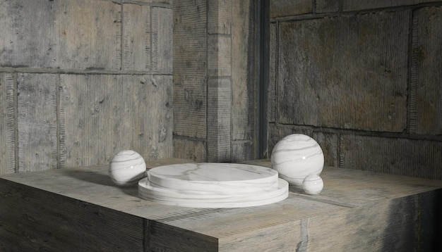 renderowania 3d Podium w pustej teksturze realistyczne wnętrze kamieni w pokoju dla eleganckiego wyświetlania produktu