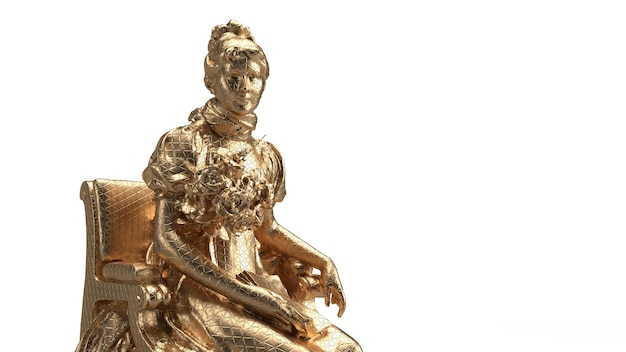 Zdjęcie renderowania 3d popiersie złota kobieta na białym tle wygląd