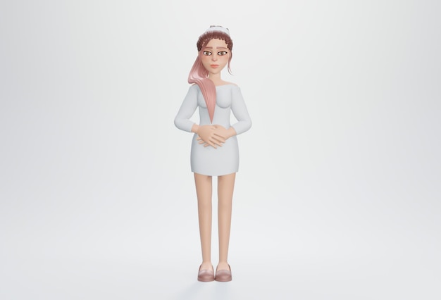 renderowania 3D Postać z kreskówki młoda kobieta pracująca, stojąca