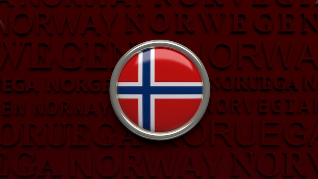 Renderowania 3D przycisk błyszczący flagi narodowej Norwegii na ciemny czerwony