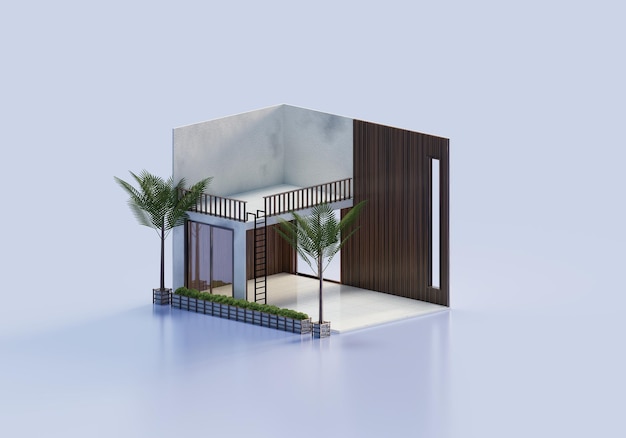 Zdjęcie renderowania 3d pusty projekt pokoju wnętrza w widoku izometrycznym