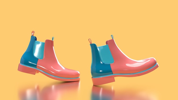 renderowania 3D różowy niebieski krok buty na żółty