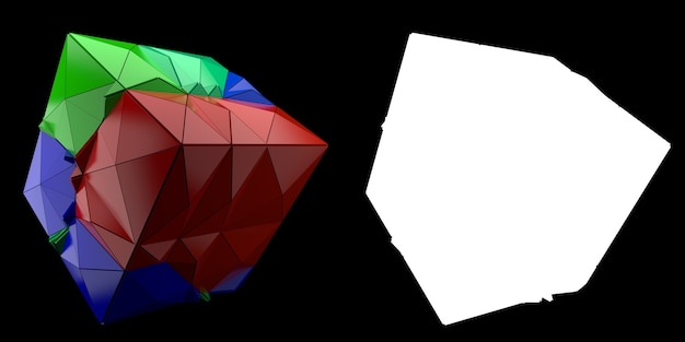 Zdjęcie renderowania 3d streszczenie backgrouny. trójkątna i wytłaczana geometria sześcianu. pozytywnie zabarwiona złamana geometria. obraz z maską.