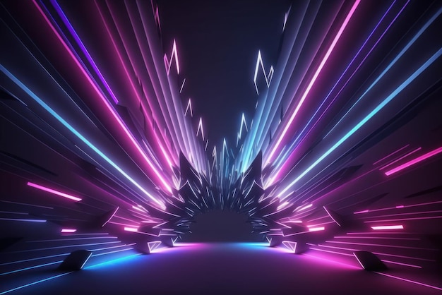 renderowania 3d światło neonowe abstrakcyjne tło ultrafioletowe dynamiczne świecące linie niebieskie różowe promienie laserowe moda tło sceny