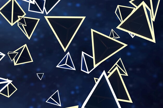 Zdjęcie renderowania 3d świecący sześcian trójkąta z ciemnym tłem