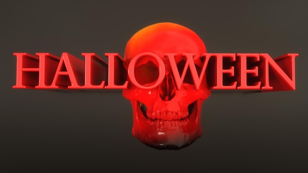 Zdjęcie renderowania 3d tła halloween i czaszki