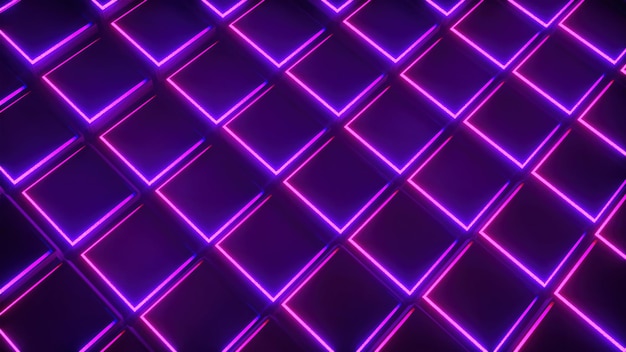Zdjęcie renderowania 3d tło neonowych kostek tworzących siatkę wygenerowane komputerowo abstrakcyjny wzór