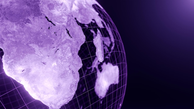 Renderowania 3D z Afryki i Managaskar Mapa kuli ziemskiej Technologia i futurystyczna purpurowa linia rozjarzony Earth Ba