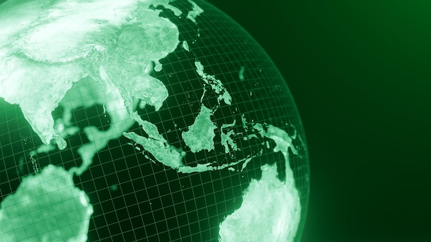 Renderowania 3D z Indonezji i Azji Południowo-Wschodniej mapę kuli ziemskiej Technologia i futurystyczny Zielona linia świecące
