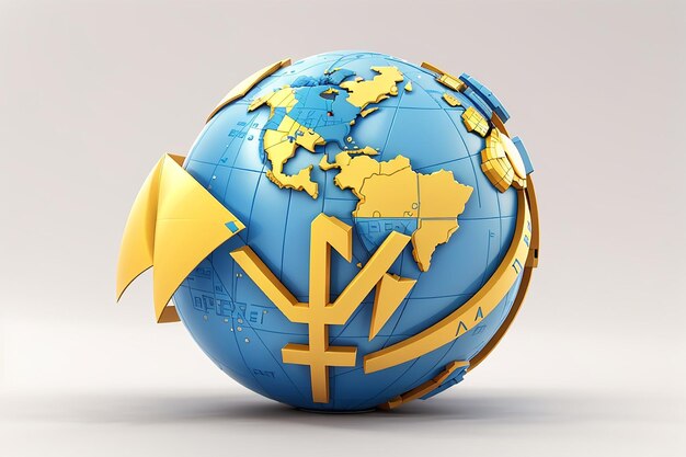 Renderowania 3D znaku pokoju na świecie i flagi Ukrainy izolowane na białym tle koncepcja braku wojny zaprzestania walki 3d render ilustracja styl kreskówki