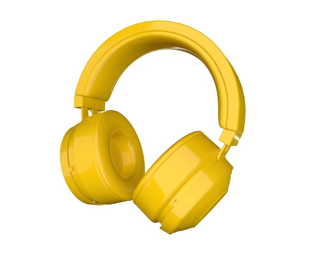 Renderowania 3D Żółte słuchawki na białym tle