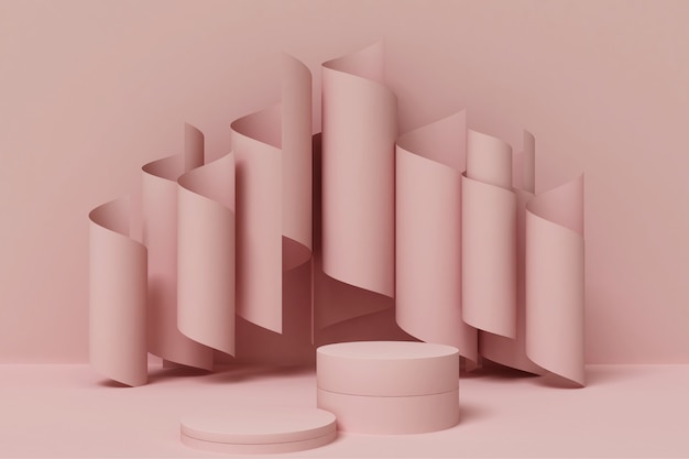 Zdjęcie renderowanie 3d abstrakcyjna geometria cokoł w kolorze różowym