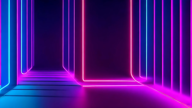 Renderowanie 3D Abstrakcyjne minimalne neonowe tło różowa niebieska neonowa linia