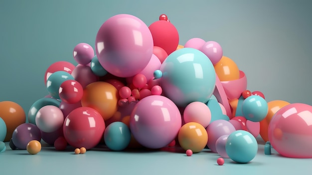 renderowanie 3D abstrakcyjne tło geometryczne kolorowe kulki wielokolorowe balony Generative Ai