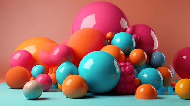 renderowanie 3D abstrakcyjne tło geometryczne kolorowe kulki wielokolorowe balony Generative Ai