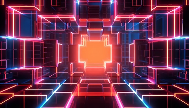 renderowanie 3D abstrakcyjne tło geometryczne neon Generative Ai