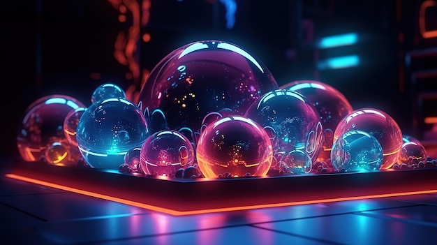 Renderowanie 3D abstrakcyjne tło neon z kulki Generative Ai