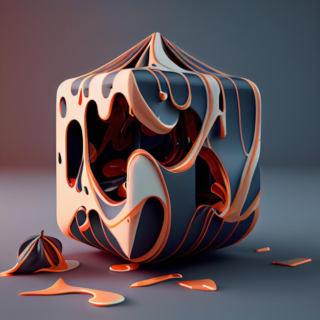 Zdjęcie renderowanie 3d abstrakcyjnego kształtu geometrycznego w kolorach czarnym i pomarańczowym