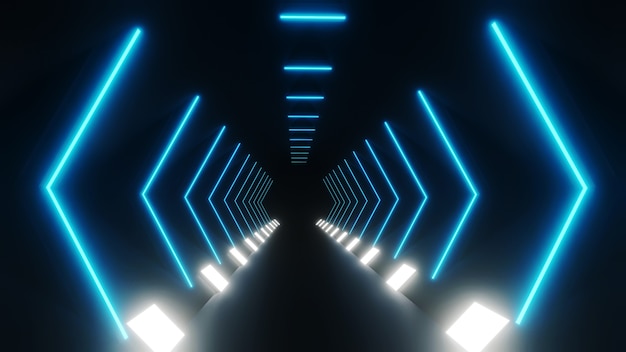 Renderowanie 3d Abstrakcyjnych Neonowych świateł Tunelu