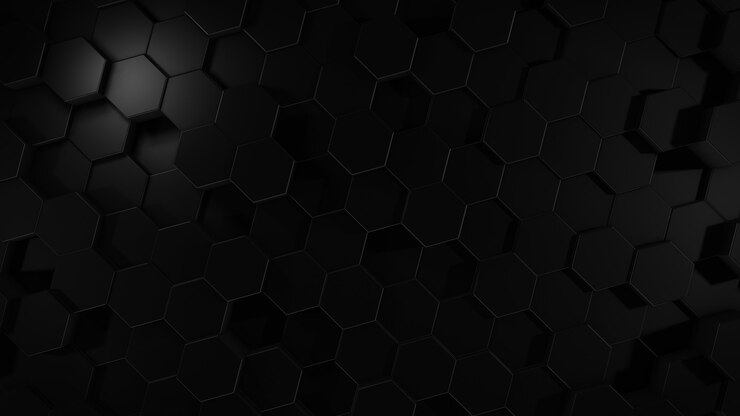 Renderowanie 3D abstrakcyjnych sześciokątnych geometrycznych czarnych powierzchni w wirtualnej przestrzeni